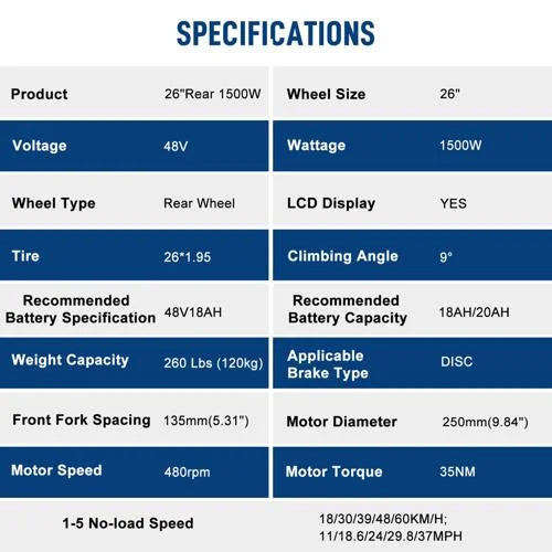 Ktaxon 48V 1000W Electric Bicycle Motor Kit, 26" Front Wheel E - Bike Conversion Kit W/ LCD Display - Product image 17