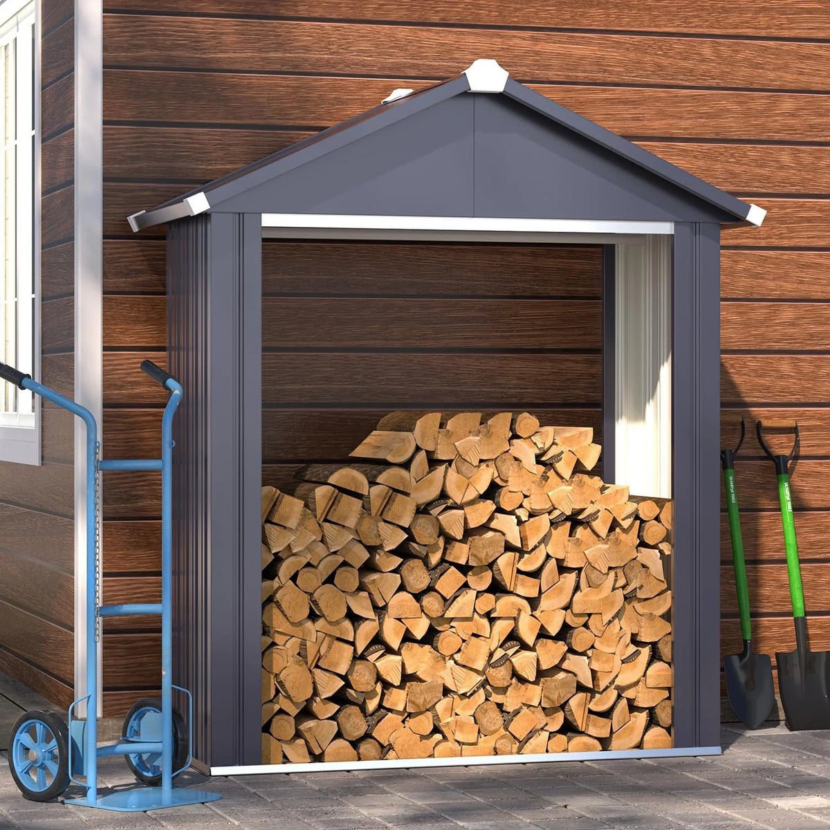 AECOJOY 5x2 Outdoor Storage Shed, Firewood Rack Waterproof Metal Tool Sheds - Product image 7