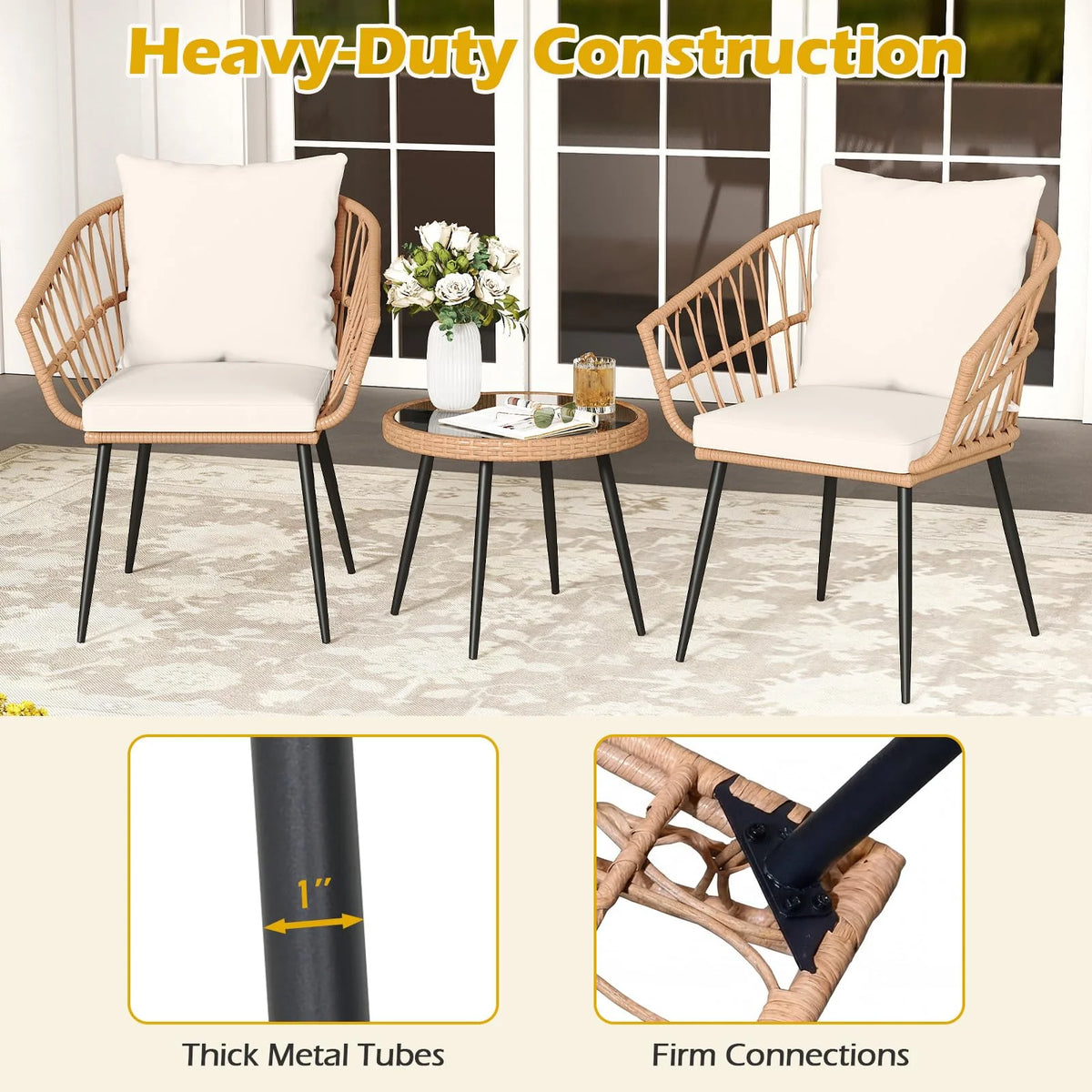 Tangkula 3 Piece Patio Bistro Set with Metal Frame for Balcony - Product image 4