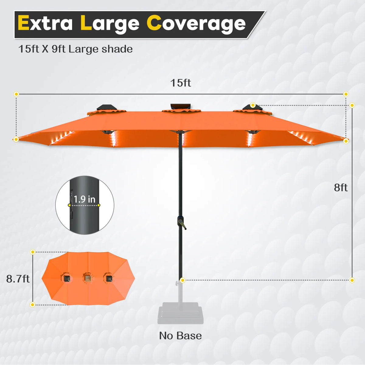 AECOJOY 15ft Patio Double-Sided Umbrella, 156 PCS Solar LED Light Outdoor Large Umbrella, Orange - Product image 3