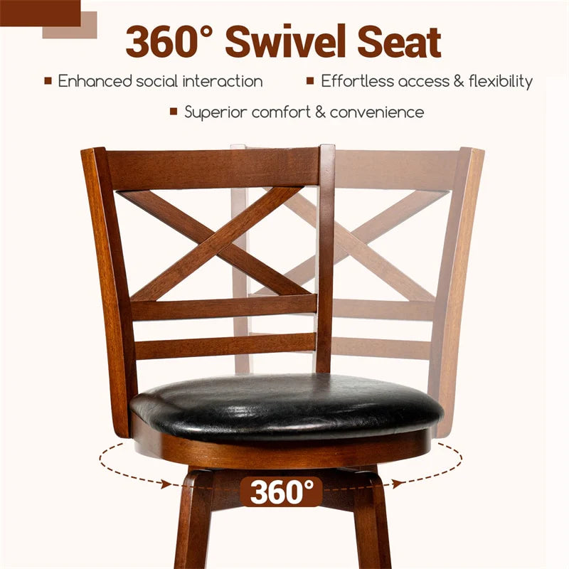 Set of 2 Swivel Counter Height Bar Stools, 25" Rubber Wood Barstools with High Back - Product image 6