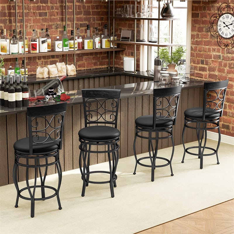 26" Vintage Swivel Bar Stools Set of 2, Counter Height Metal Barstools with Back & Upholstered PU Leather - Product image 20