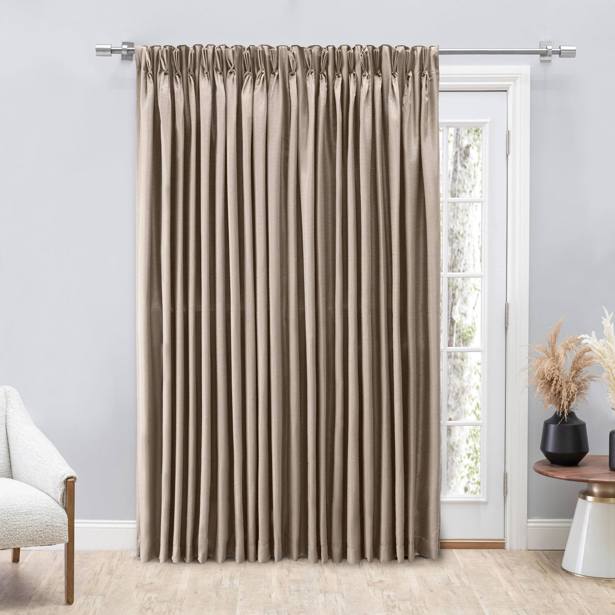 Ricardo Grasscloth 2/Way Pinch Pleated w/Back Tabs Patio Panel 100x84 Parchment - Product image 1