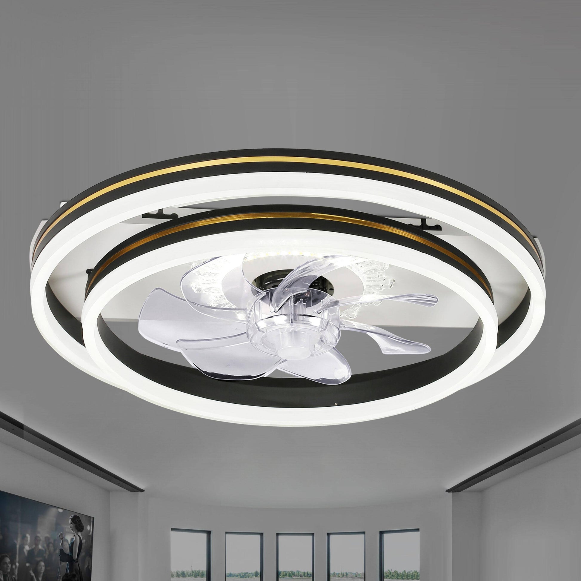 Flero 20-in Black Color-Changing Integrated LED Indoor Flush Mount Ceiling Fan with Light and Remote - Product image 1