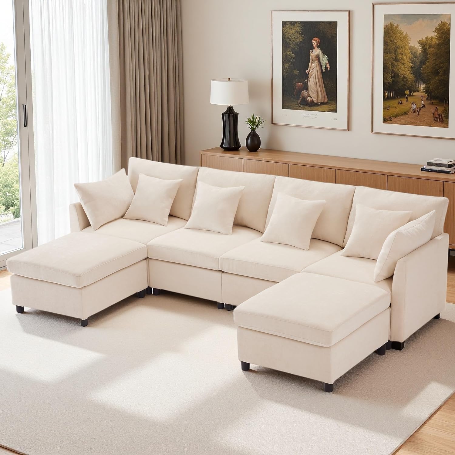 Seyakany Convertible Corner Sofa,4 Seater Convertible Sofa,Chenille Fabric with Removable Footrest,Four Seater L Shaped Sofa,Suitable for Home,Living Room,Apartment