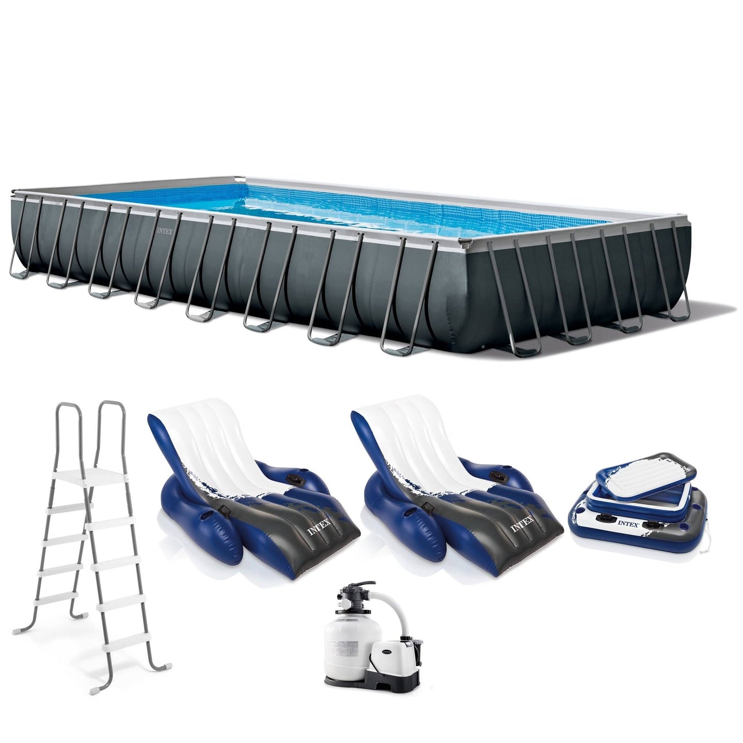 Intex 32' x 16' x 52" Ultra XTR Rectangular Pool w/ 2 Floating Chairs & Cooler - Product image 1