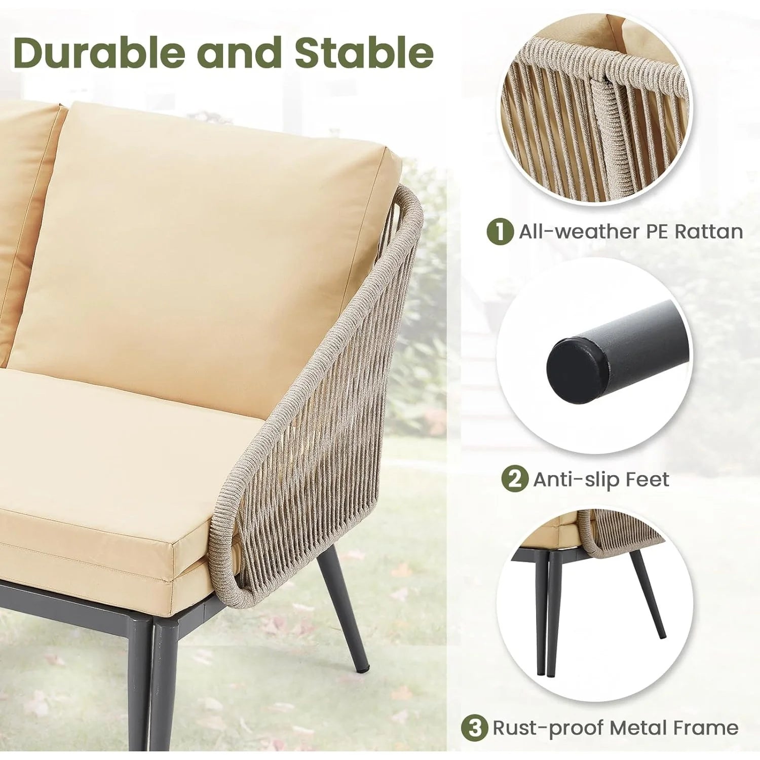 AECOJOY Outdoor Double Chaise Lounge Chair, Convertible Patio Loveseat Sofa Couch with Cushions - Product image 5