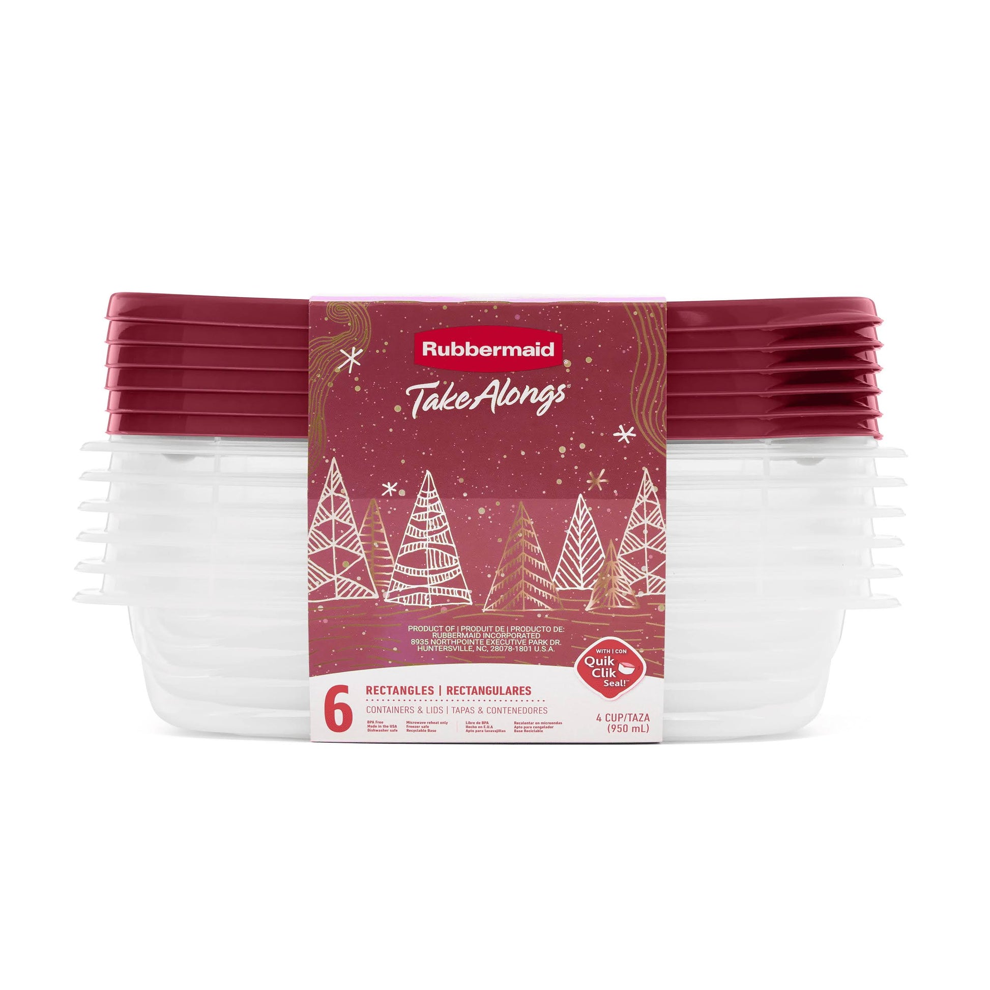 Rubbermaid TakeAlongs 4 Cup Rectangle Food Storage Containers, Set of 6, Rhubarb Red - Product image 1