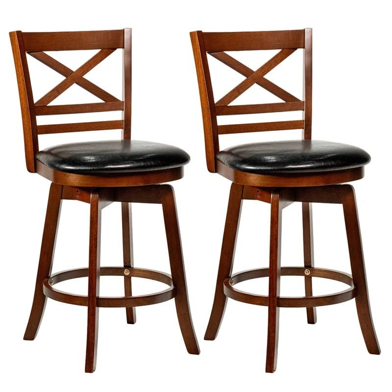 Set of 2 Swivel Counter Height Bar Stools, 25" Rubber Wood Barstools with High Back - Product image 1