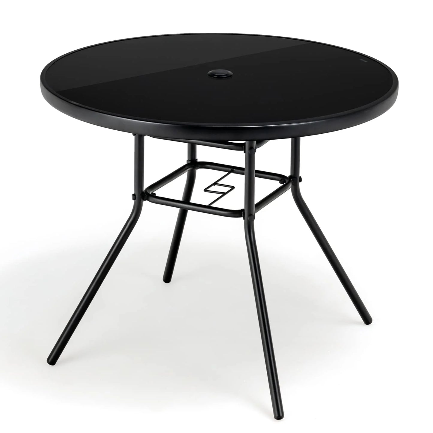 Tangkula 34 Inch Patio Dining Table, Round Tempered Glass Table with 1.5" Umbrella Hole - Product image 1