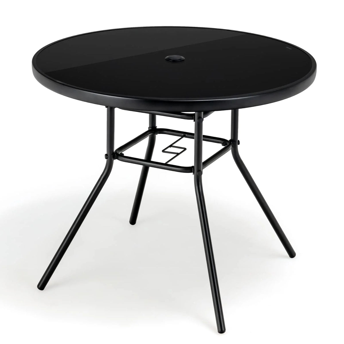 Tangkula 34 Inch Patio Dining Table, Round Tempered Glass Table with 1.5" Umbrella Hole - Product image 1