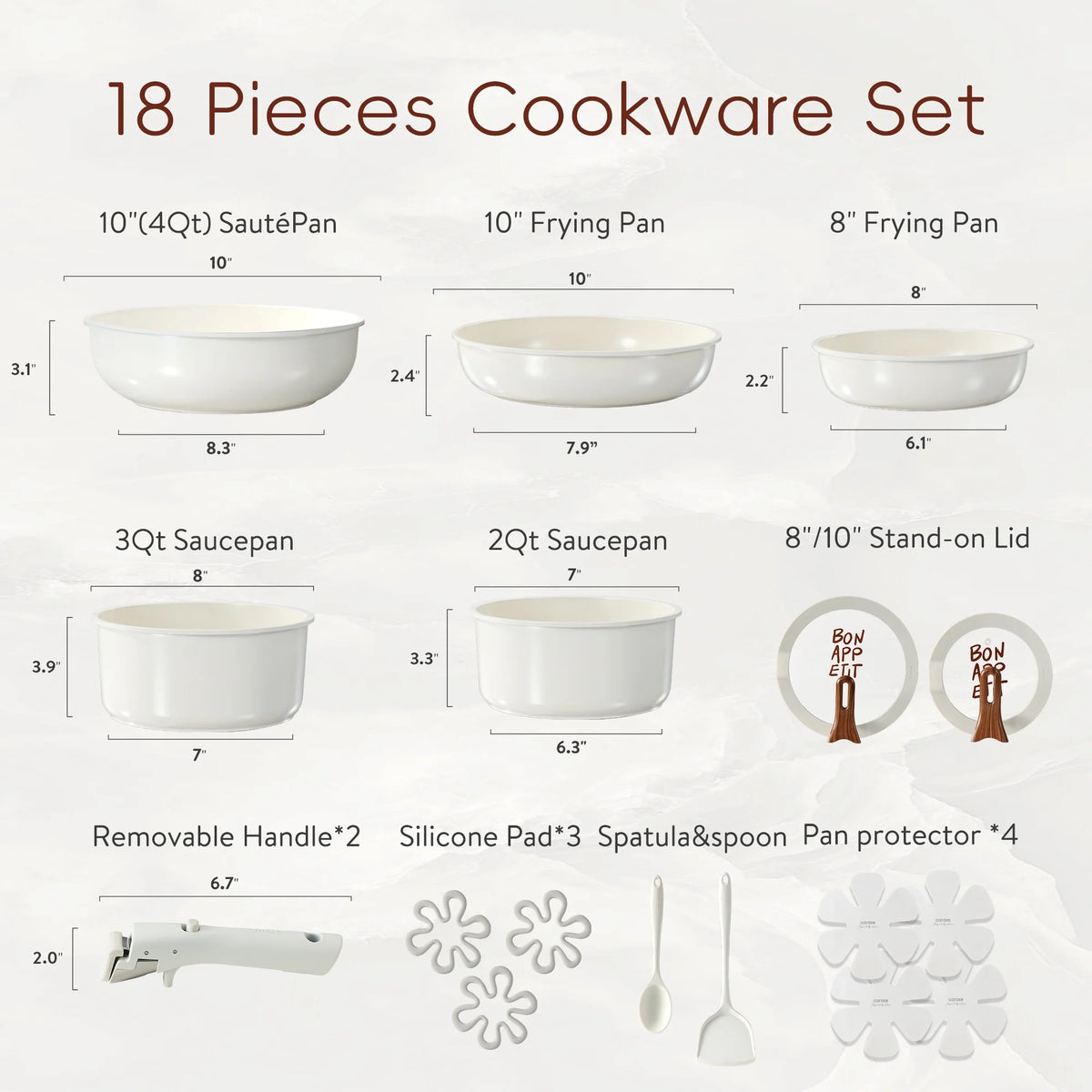 Carote 18 Pcs Ceramic Nonstick Cookware Set, Pots and Pans Set with Detachable Handles - Product image 2
