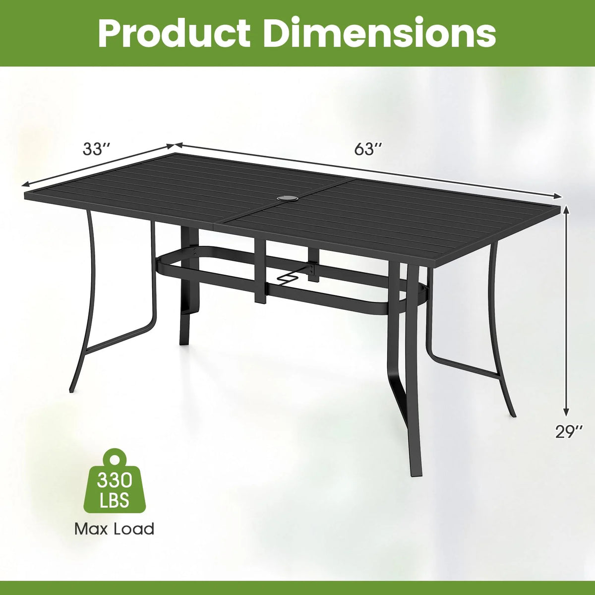 Tangkula 66" x 33" Metal Patio Dining Table for 6 - Product image 3