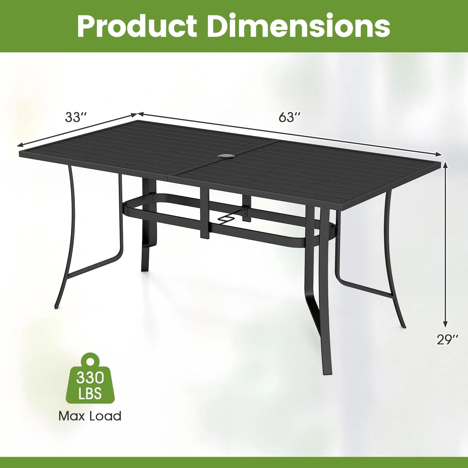 Tangkula 66" x 33" Metal Patio Dining Table for 6 - Product image 3