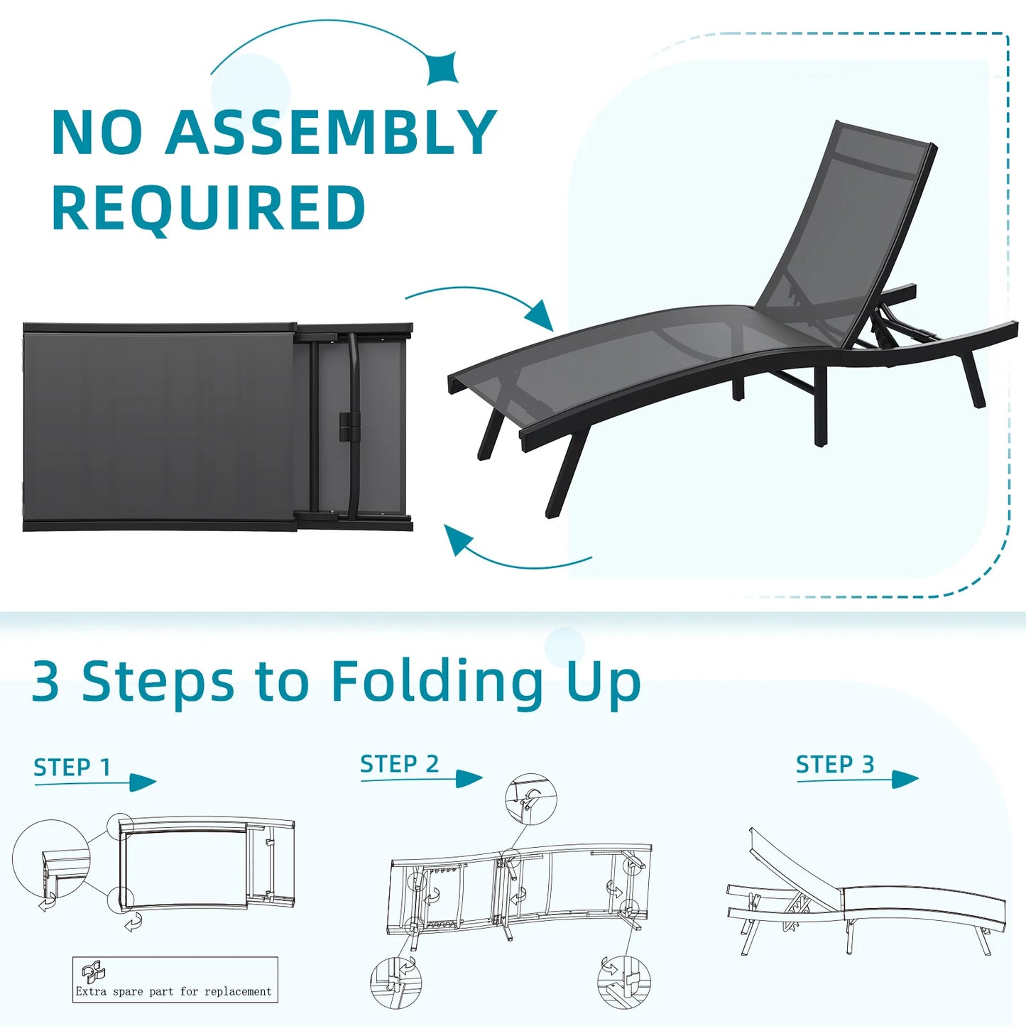AECOJOY Outdoor Chaise Lounge, All Weather Pool Lounge Chairs Ergonomic Design (Dark Grey, 1 PCs) - Product image 9