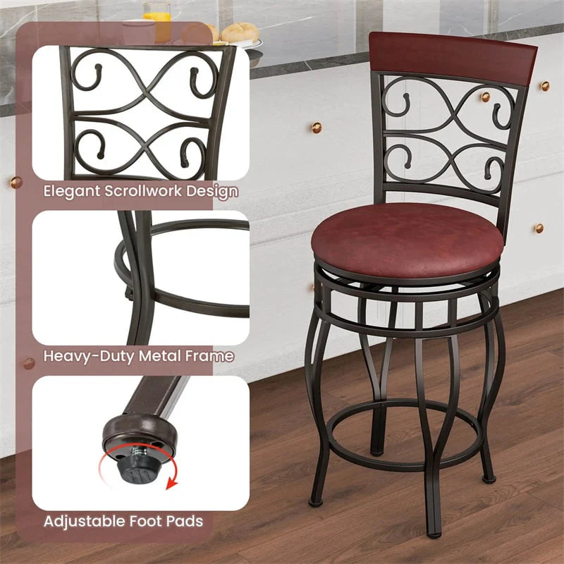 26" Vintage Swivel Bar Stools Set of 2, Counter Height Metal Barstools with Back & Upholstered PU Leather - Product image 8