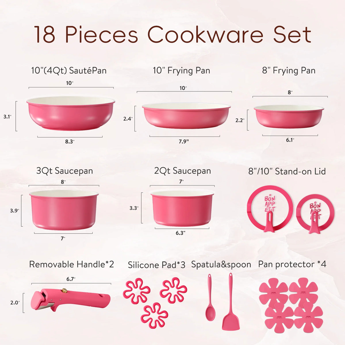 Carote 18 Pcs Ceramic Nonstick Cookware Set, Pots and Pans Set with Detachable Handles - Product image 9