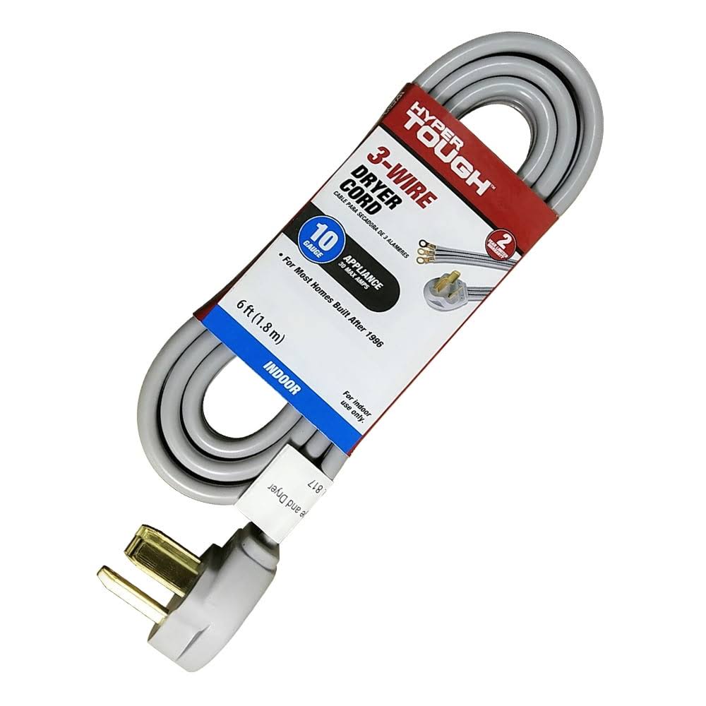 Hyper Tough 6ft 10AWG 3 Prong Gray Indoor Dryer Appliance Cord 6' - Product image 1