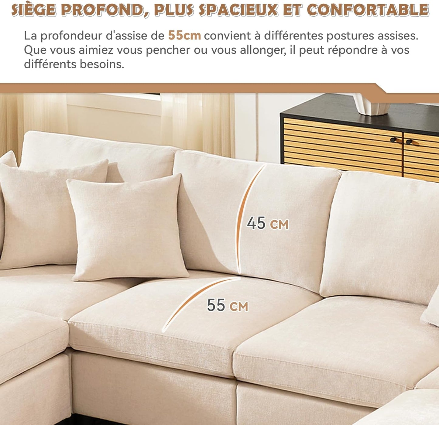 Seyakany Convertible Corner Sofa,4 Seater Convertible Sofa,Chenille Fabric with Removable Footrest,Four Seater L Shaped Sofa,Suitable for Home,Living Room,Apartment