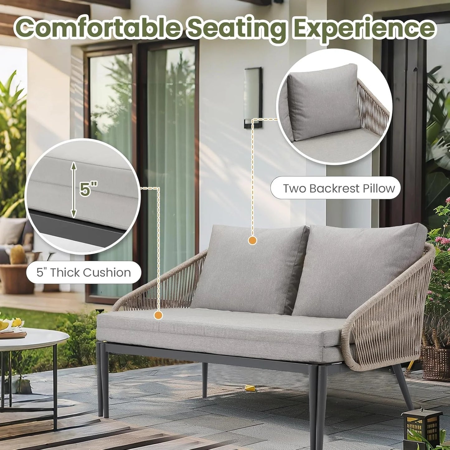 AECOJOY Outdoor Double Chaise Lounge Chair, Convertible Patio Loveseat Sofa Couch with Cushions - Product image 13