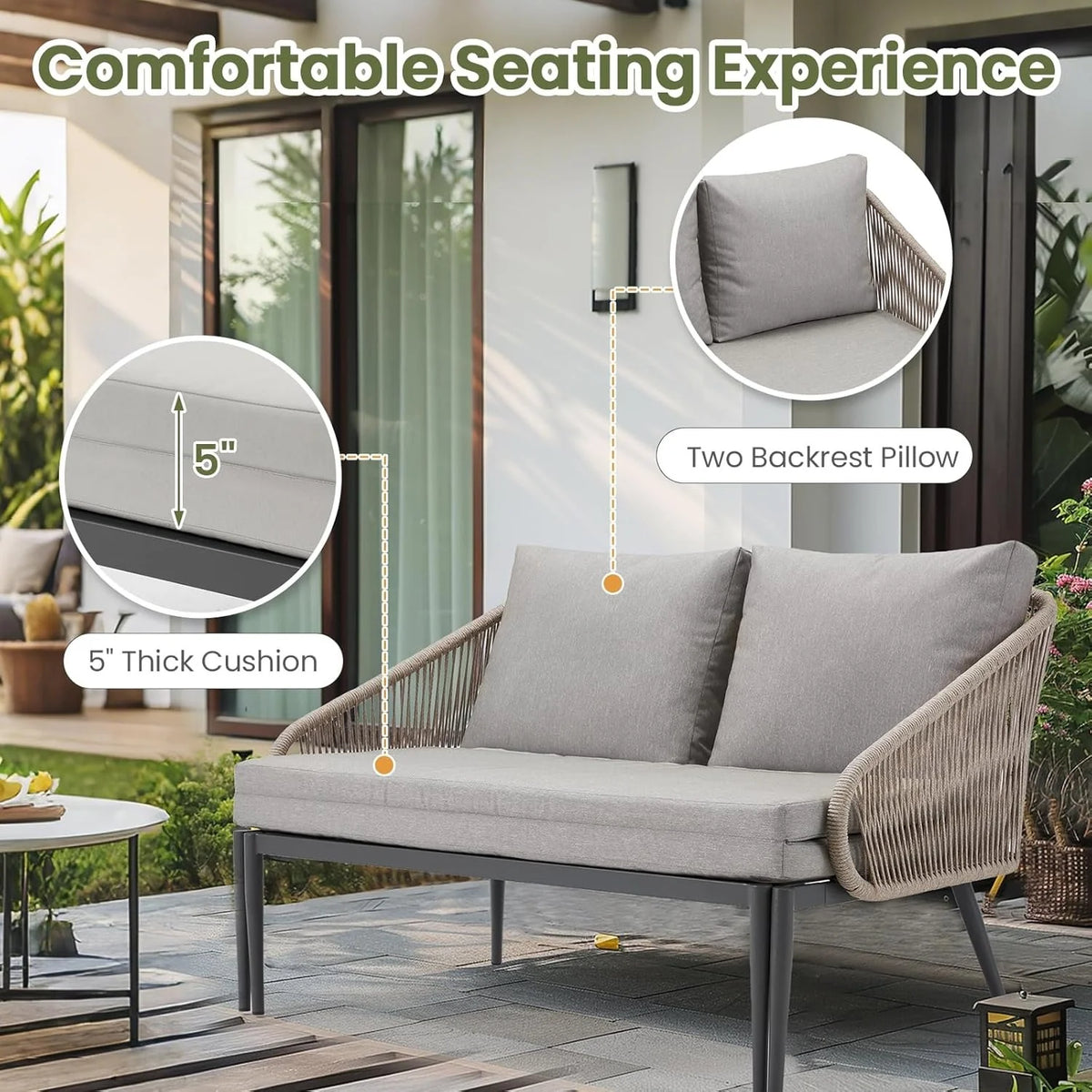 AECOJOY Outdoor Double Chaise Lounge Chair, Convertible Patio Loveseat Sofa Couch with Cushions - Product image 13
