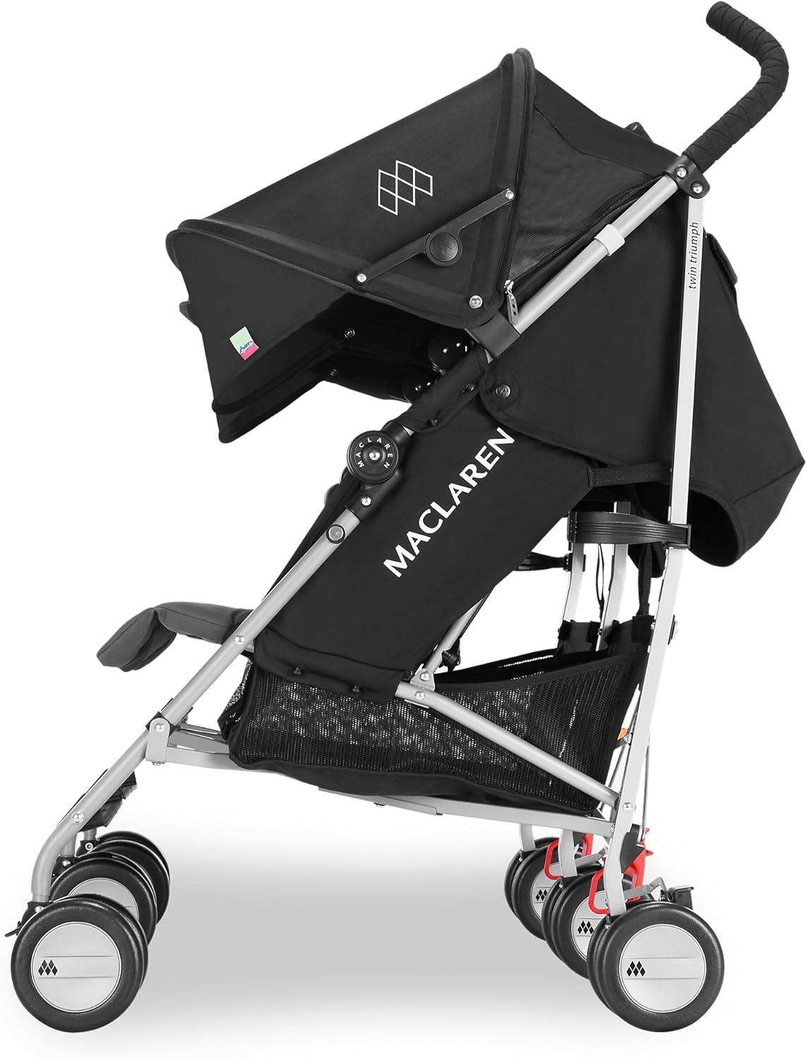Maclaren Twin Triumph double stroller (6 months, up to 15 kg, one child per seat), light and compact, UPF 50+ extendable hood with rain cover - Black/Anthracite
