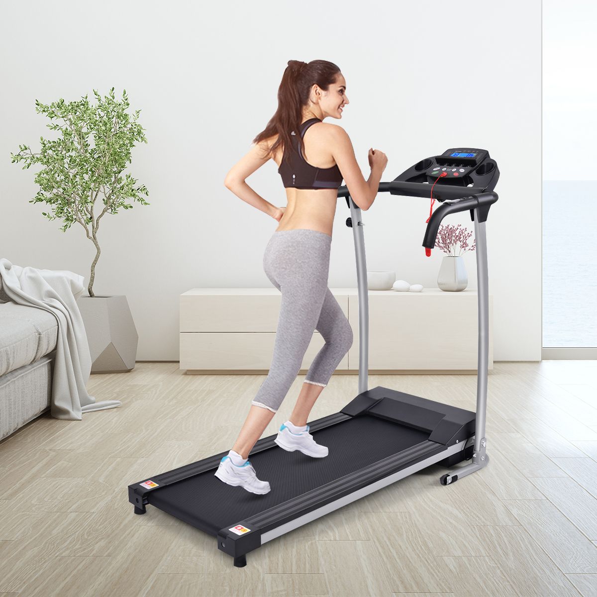 Foldable Electric Treadmill with Screen and Heart Rate Monitor with Speed ​​from 1 to 10 km/h and 12 Programs Black -