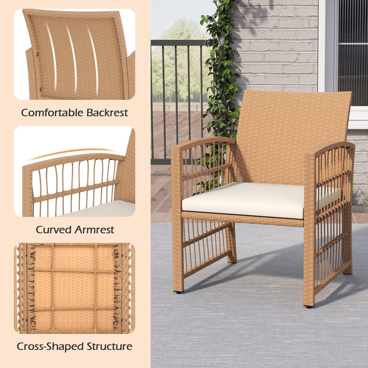 Tangkula 5 Piece Patio Wicker Conversation Set Includes 2 Armchairs, 2 Ottomans & 2-Tier Side Table - Product image 7