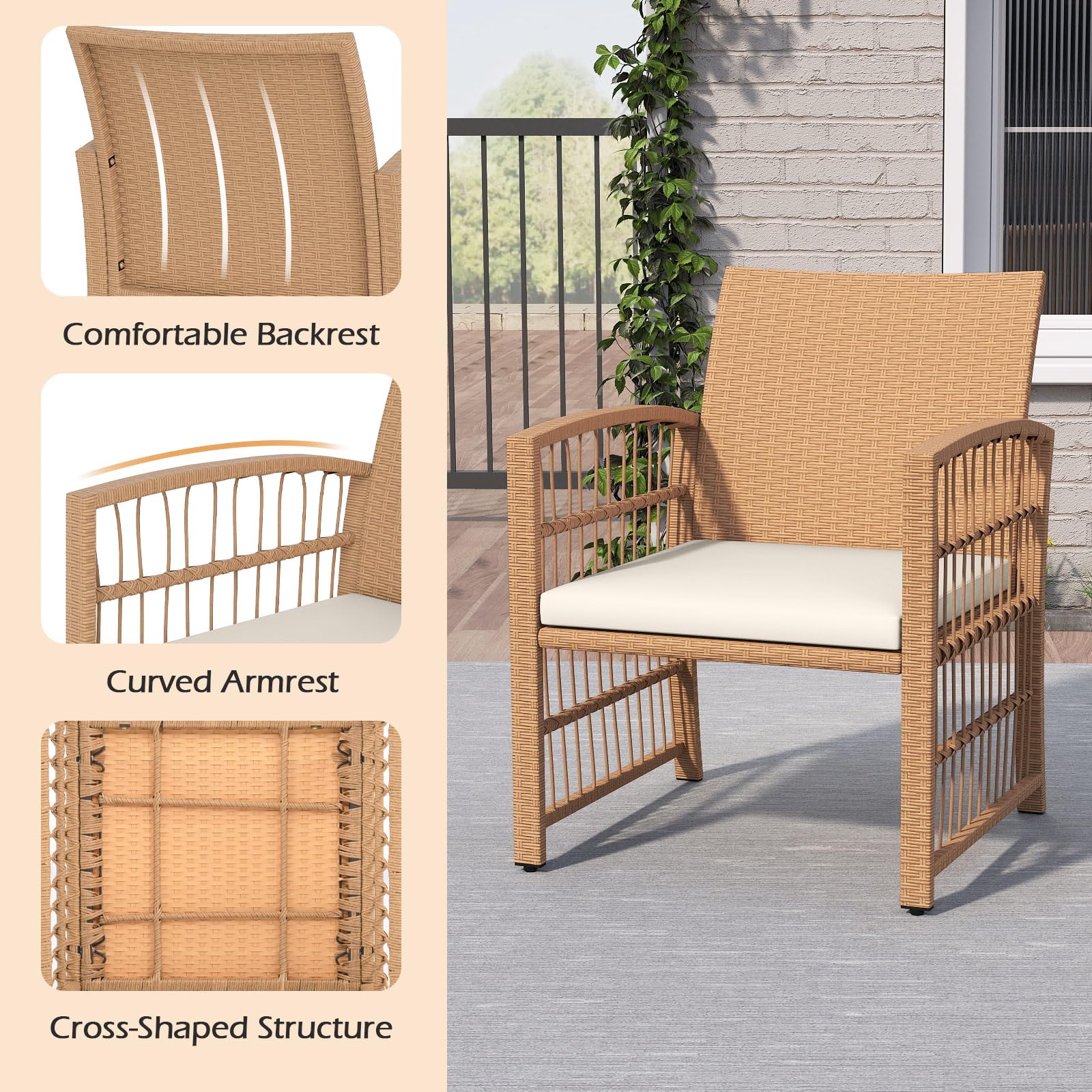 Tangkula 5 Piece Patio Wicker Conversation Set Includes 2 Armchairs, 2 Ottomans & 2-Tier Side Table - Product image 7