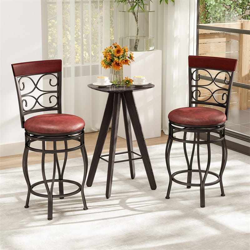 26" Vintage Swivel Bar Stools Set of 2, Counter Height Metal Barstools with Back & Upholstered PU Leather - Product image 2