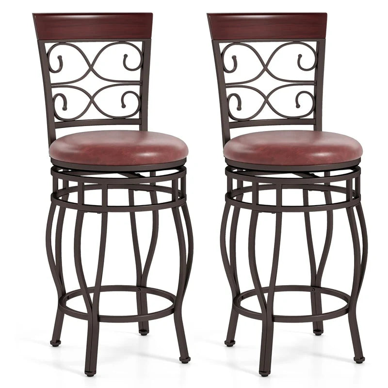 26" Vintage Swivel Bar Stools Set of 2, Counter Height Metal Barstools with Back & Upholstered PU Leather - Product image 1