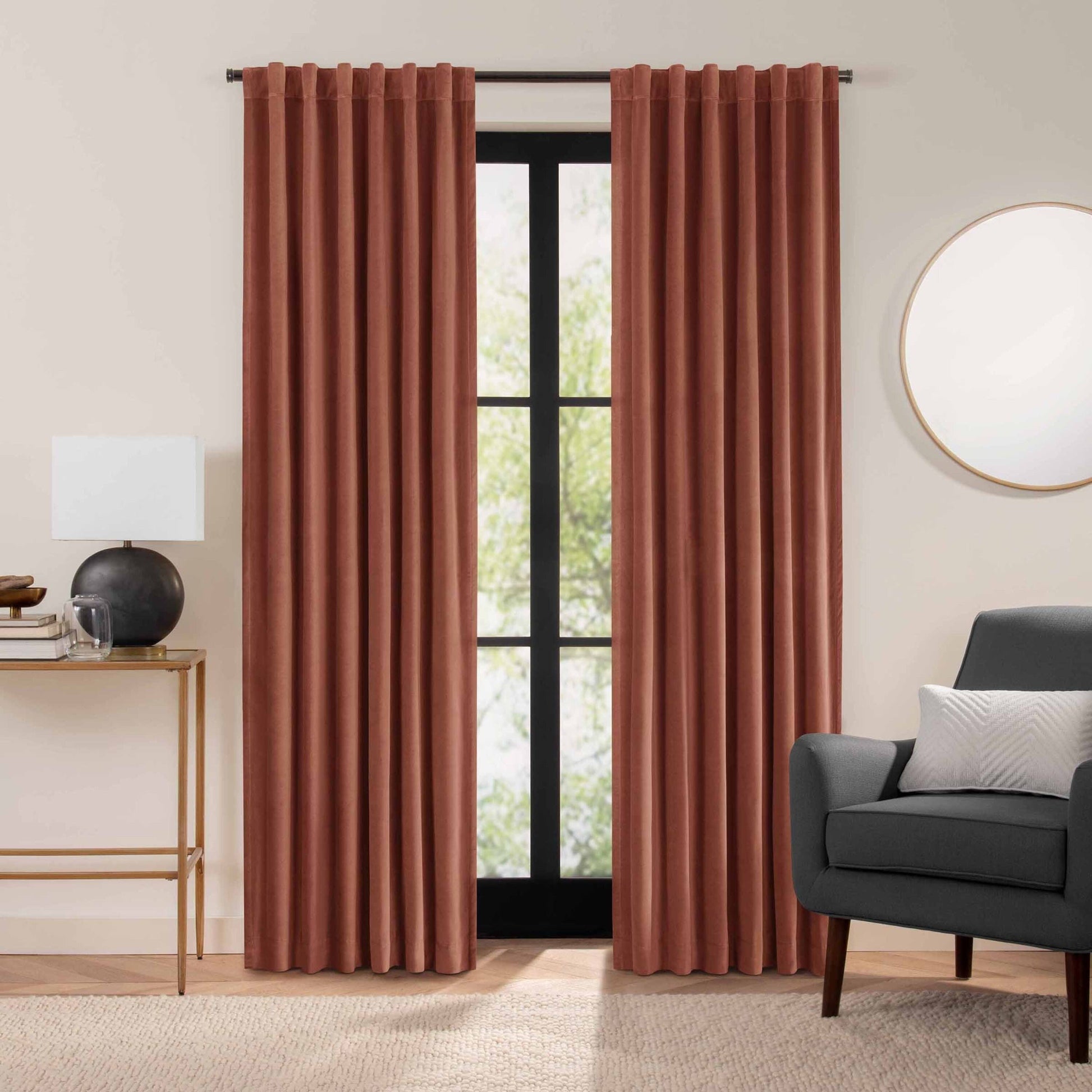 Eclipse Luxury Cotton Velvet 100% Blackout Rod Pocket Back Tab Curtain Window Panel - Copper - 96x50 - Product image 1