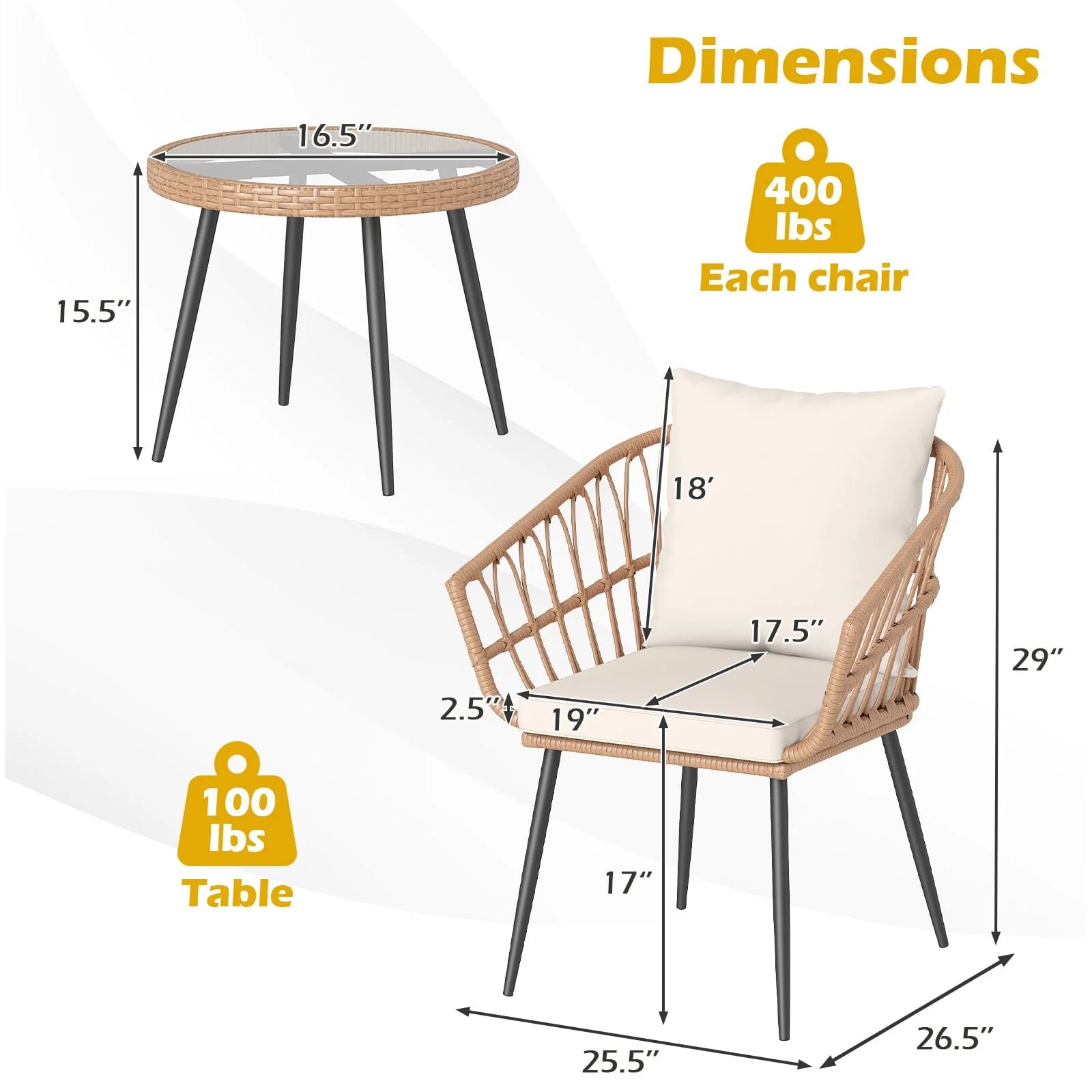 Tangkula 3 Piece Patio Bistro Set with Metal Frame for Balcony - Product image 3