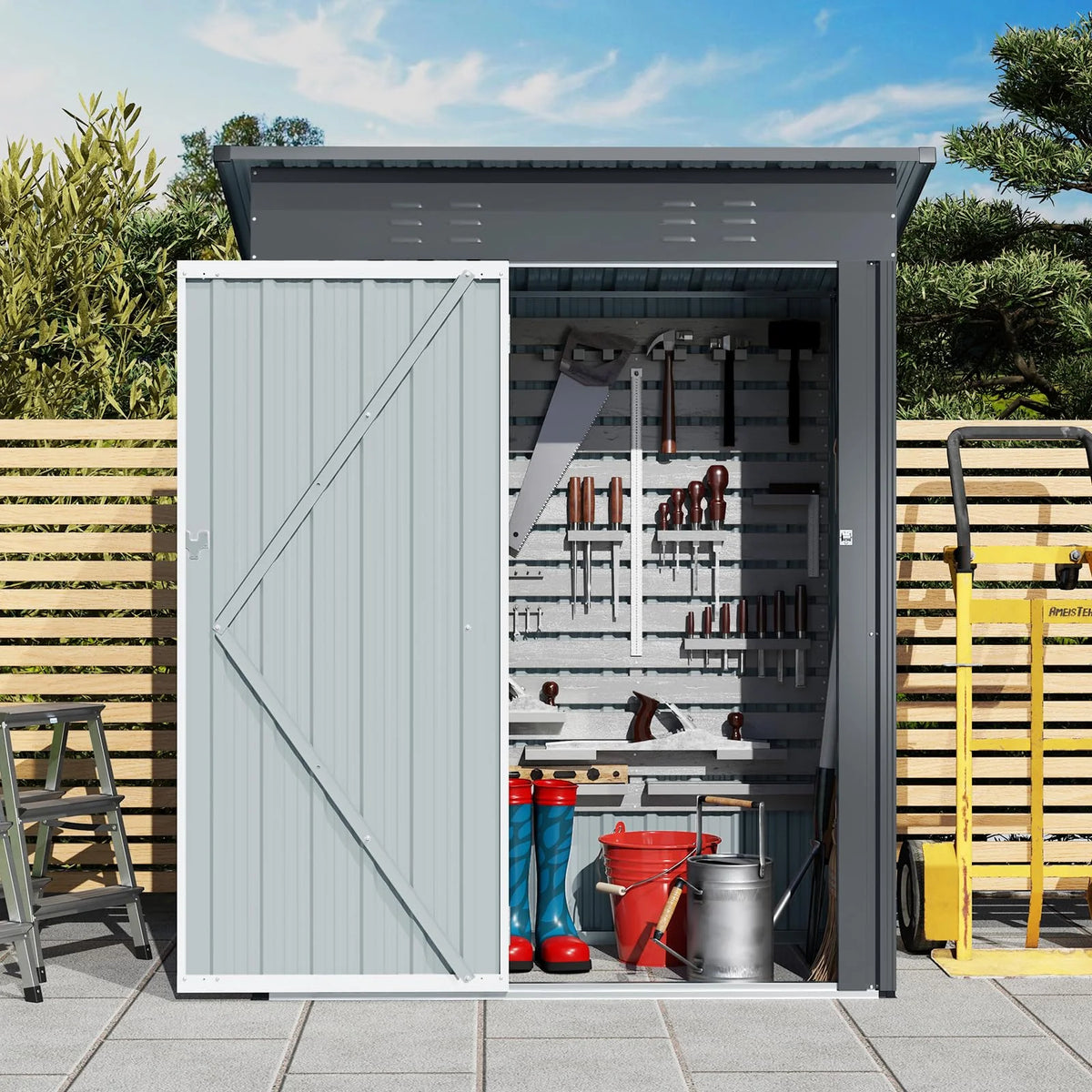5 x 3 FT Outdoor Storage Shed, Galvanized Metal Tool House with Sloped Roof, 2 Vents, Lockable Door - Product image 3