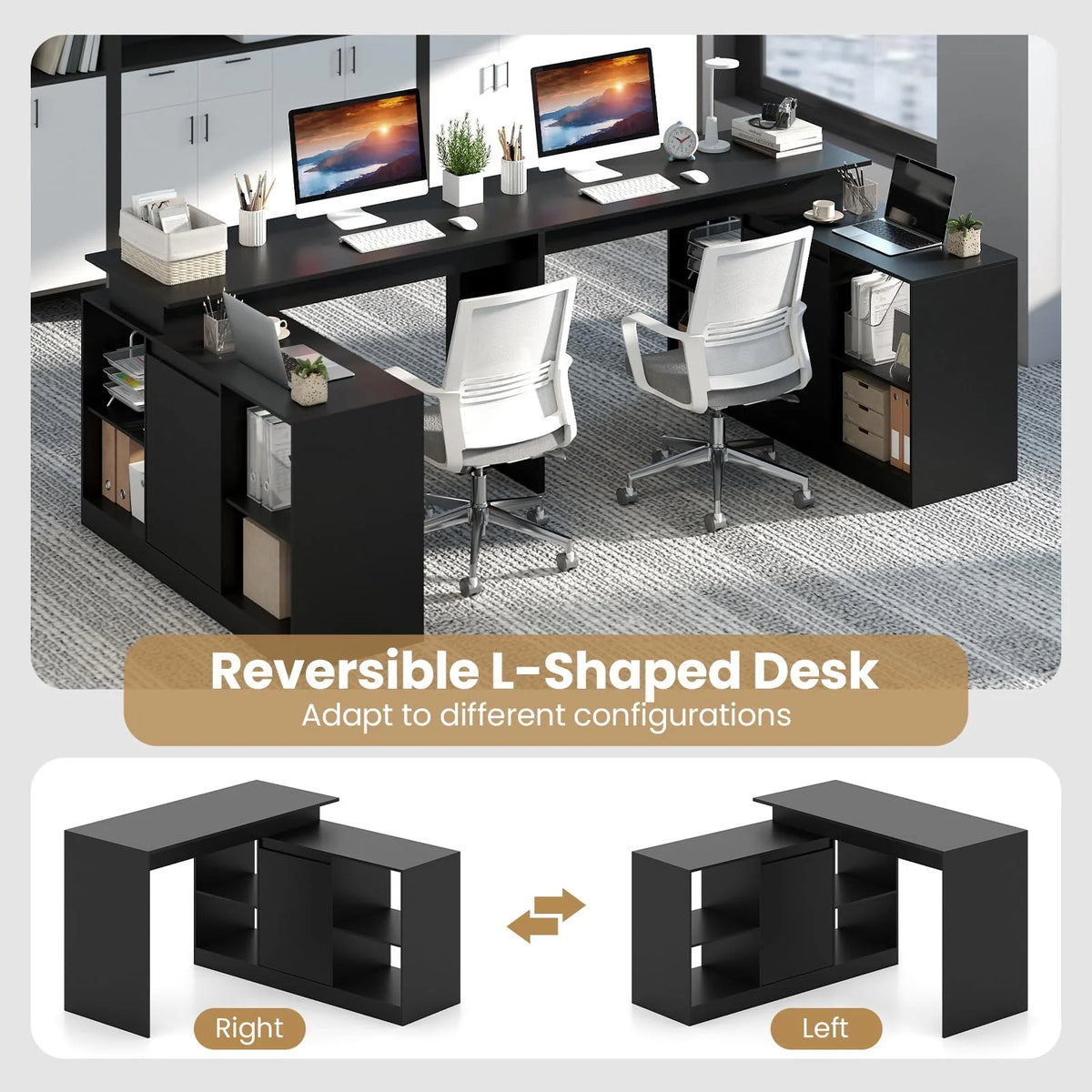 Tangkula L-Shaped 48" Reversible Corner Writing Desk with 2-Way Cabinet & 4 Storage Compartments - Product image 5