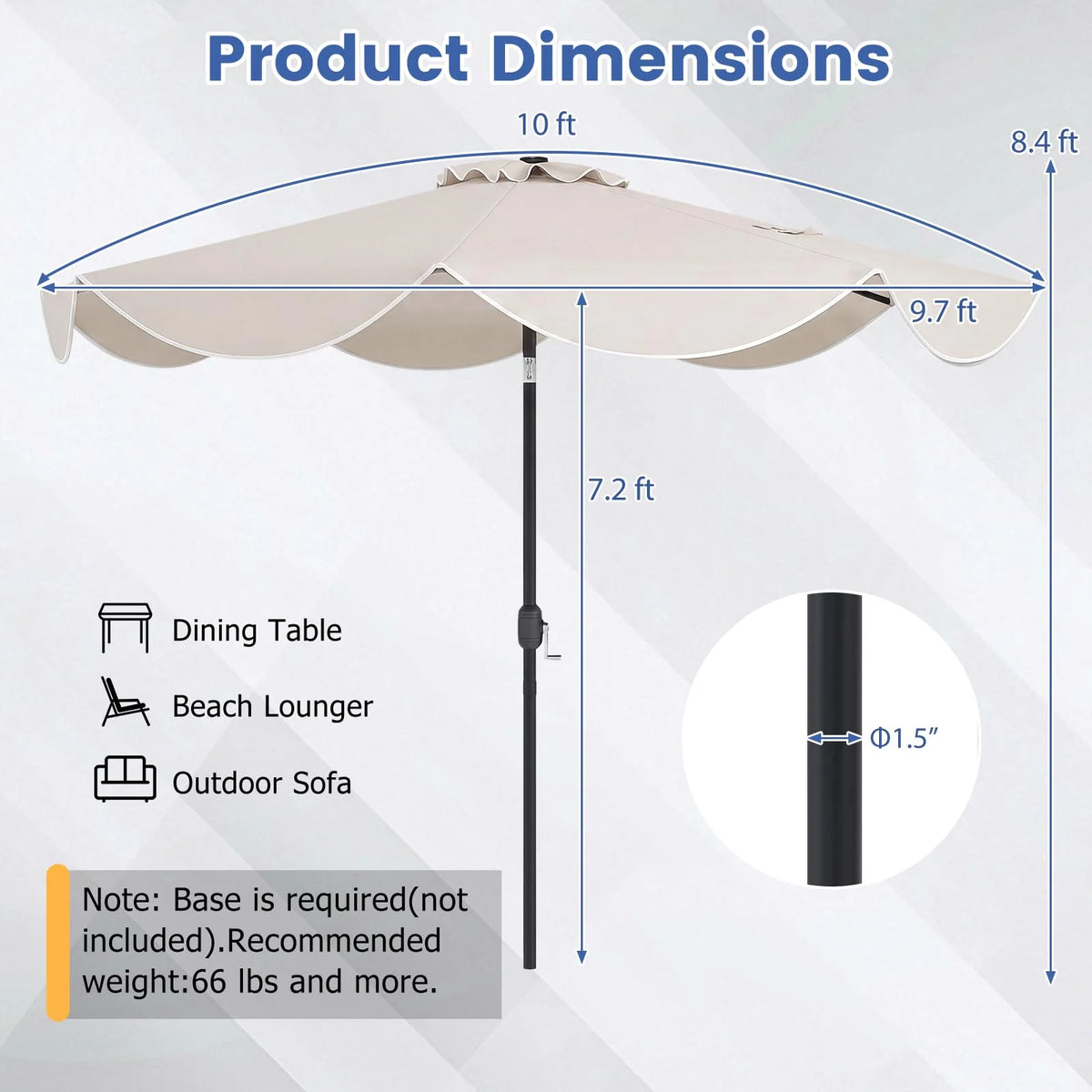 Tangkula 10 FT Solar Patio Umbrella with Base Included - Product image 7